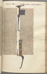 Fol. 199r, Esther, historiierte Initiale, zwei sitzende männliche Figuren, ca. 1275-1300