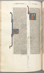 Fol. 354v, Amos, historiierte Initiale V, Amos kniend im Gebet, Büste Gottes oben, ca. 1275-1300