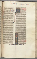 Fol. 404r, Markus, historiierte Initiale I, Markus mit einer Schriftrolle, ca. 1275-1300