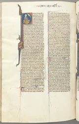 Fol. 458v, Titus, historisierte Initiale P, Paulus mit einem Schwert sitzend, um 1275-1300