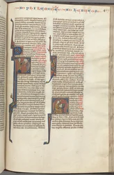 Fol. 459r, Philemon, historiierte Initiale P, Paulus spricht zu drei Männern und Hebräern..., ca. 1275-1300
