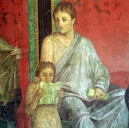 Fresko-Detail, lesendes junges Mädchen, 1. Jahrhundert v. Chr.