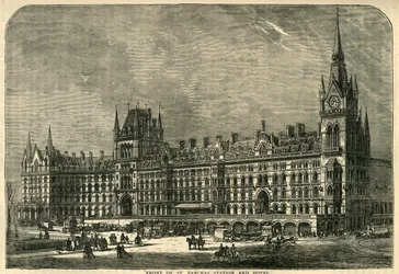 Vorderseite des Bahnhofs und Hotels St. Pancras, ca. 1876