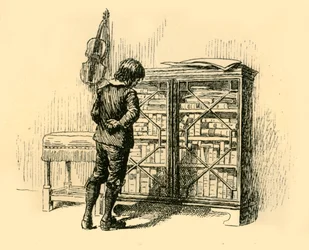Blick auf die Einbände durch die Gittertüren des Schranks, 1907