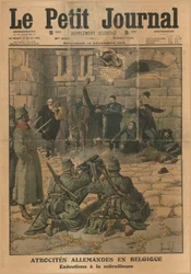 Deutsche Gräueltaten in Belgien: Hinrichtung durch Maschinengewehr, 1915