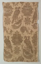 Goldgemusterte Seide mit Falken und Heraldik, 1360-1400