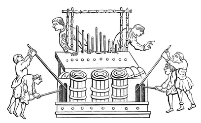 Große Orgel mit Blasebalg und Doppeltastatur, 12. Jahrhundert, 1870