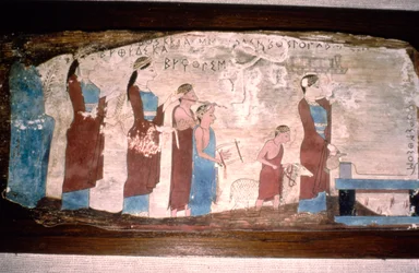 Griechische Musiker bei einem Opfer, auf Holz gemalt, um 520 v. Chr. - 500 v. Chr.