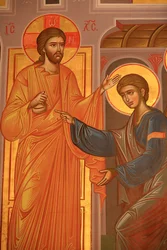 Griechisch-orthodoxe Ikone, die Christus zeigt, wie er seine Wunden zeigt, Thessaloniki, Griechenland