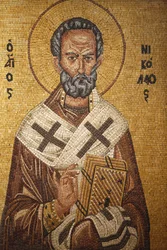 Griechisch-orthodoxe Ikone, die den Heiligen Nikolaus in der St.-Georgs-orthodoxen Kirche darstellt, Madaba, Jordanien
