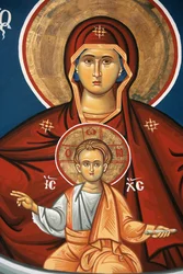 Griechisch-orthodoxe Ikone, die die Jungfrau und das Kind darstellt, Thessaloniki, Griechenland