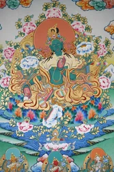 Grüne Tara, Symbol des Wohlstands. Kopan-Kloster, Kathmandu, Nepal