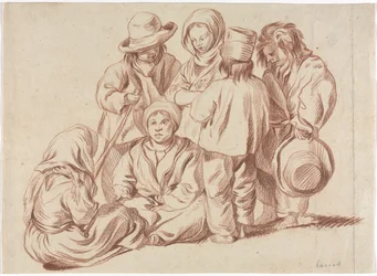 Gruppe von sechs Kindern (recto), Skizze eines Dorfes (verso), 1700er Jahre