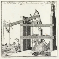 Henry Beightons Gravur der Newcomen-Maschine in Griff