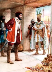 Hernán Cortés trifft den aztekischen Kaiser Montezuma, 1519