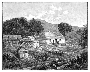 Hochlandhütten in Lochaber, Schottland, 1900
