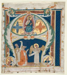Historisierte Initiale A aus einem Graduale: Christus in Majestät mit König David..., um 1300-1340