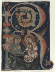 Historisierte Initiale R aus einem Graduale: Die drei Marien am Grab, um 1200-1230