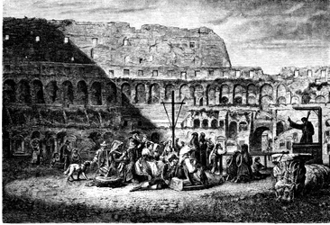 Geschichte des antiken Rom. Die Fastenpredigt im Inneren des Kolosseums. Druck 1800