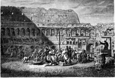 Geschichte des antiken Roms. Die Fastenpredigt im Inneren des Kolosseums. Druck 1800