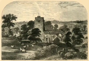 Hornsey Kirche im Jahr 1750, um 1876