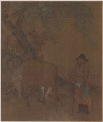 Pferd und Stallbursche unter einer Weide, möglicherweise Ming-Dynastie, 1368-1644