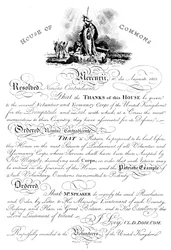 Resolution des Unterhauses, die den Freiwilligen Yeomanry Corps Dank ausspricht, ca. 1905