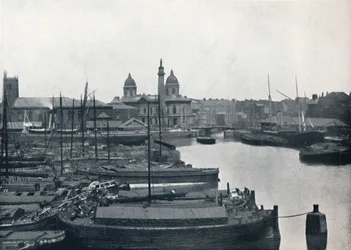 Hull - Princes Dock: Mit dem Wilberforce-Denkmal und den Dockbüros, 1895