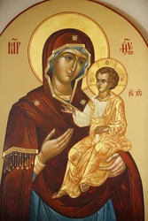 Ikone in der russisch-orthodoxen Maria-Magdalena-Kirche auf dem Ölberg: Jungfrau und Kind, Jerusalem, Israel