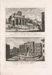 Illustration aus dem Buch Raccolta di vedute antiche e moderne della città di Roma e sue vicinanze von unbekanntem Autor, veröffentlicht von Presso Piale neg.e di stampe a S. Carlo al Corso (Italien, 1816)