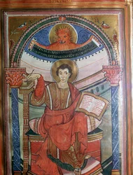Illustration von St. Markus, der sein Evangelium hält, 8. Jahrhundert