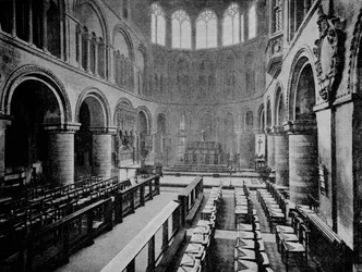 Innenraum der Kirche St. Bartholomew the Great, West Smithfield, City of London, 1906
