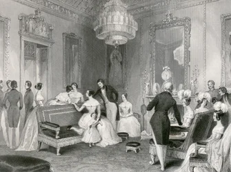 Innenraum des Gelben Salons, Buckingham Palace, London, 1840