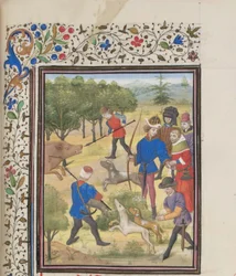 Johannes II. Komnenos, byzantinischer Kaiser auf der Jagd. Miniatur aus der Historia von Wilhelm von Tyrus, 1460er Jahre