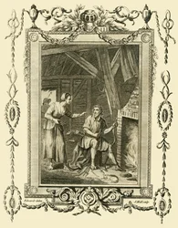 König Alfred in Verkleidung wird von der Frau des Viehhirten getadelt, weil er die Kuchen hat anbrennen lassen, um 878, 1783