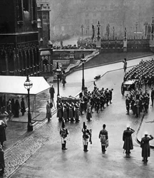 Trauerzug von König Georg V. formiert sich in der Westminster Hall, London, 1936