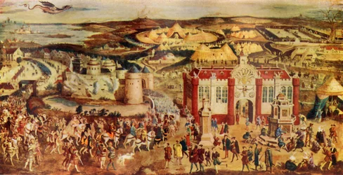 König Heinrich VIII. trifft Franz I. auf dem Feld des Goldenen Tuchs, 1520, um 1930