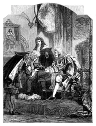 König James II. erhält die französische Bestechung, ca. 1902