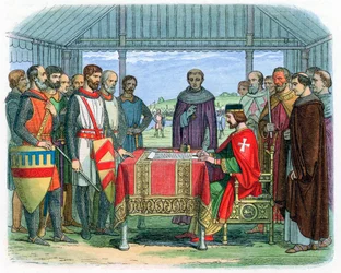 König Johann unterzeichnet die Magna Carta in Runnymede, Surrey, 15. Juni 1215, 1864