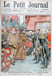 König und Königin von Portugal, mit Blumen von Admiral Touchard überreicht, 1904