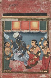 Krishna mit Radha und zwei Begleitern (recto), 18. Jahrhundert