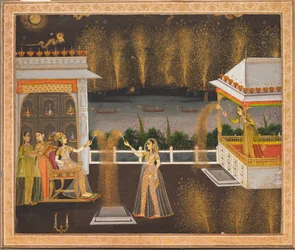 Damen feiern Diwali, ca. 1760