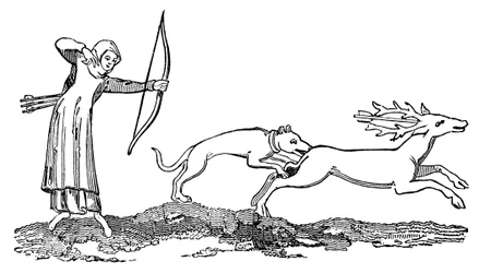 Dame jagt mit einem Hund, 14. Jahrhundert, 1833