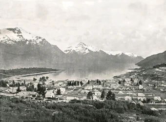 Lake Wakatipu und die Berge, Queenstown, Neuseeland, 1895