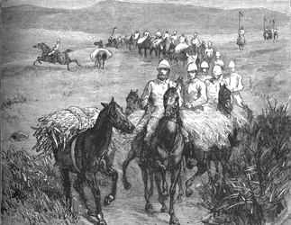 Lanzenreiter kehren von einem Streifzug zurück, ca. 1880