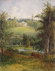 Landschaft mit dem Herrenhaus im Anwesen von Gostilitsy bei St. Petersburg, 1820er Jahre