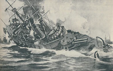 Letzte Momente des sinkenden Schlachtschiffs HMS Victoria
