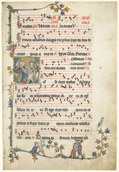 Blatt aus einem Antiphonar: Initiale Q mit den Heiligen Petrus und Paulus, ca. 1325