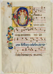 Blatt aus einem Graduale mit historisierter Initiale G: Maria als Himmelskönigin, um 1425-1450