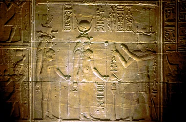 Kalksteinrelief im Tempel von Philae, antikes Ägypten